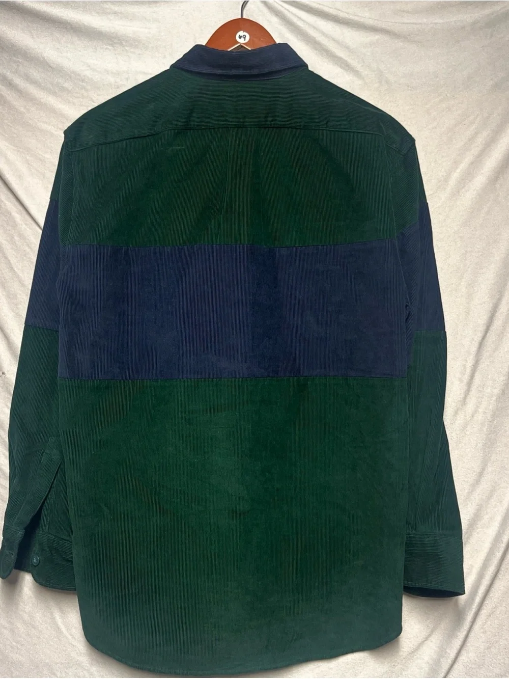 J.crew BU903 Mid weight corduroy work shirt Color block Men's Sz M green blue